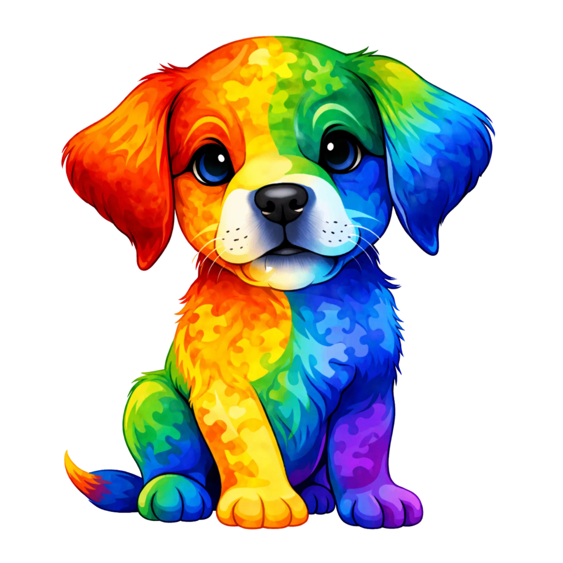 Rainbow autism support dog illustration